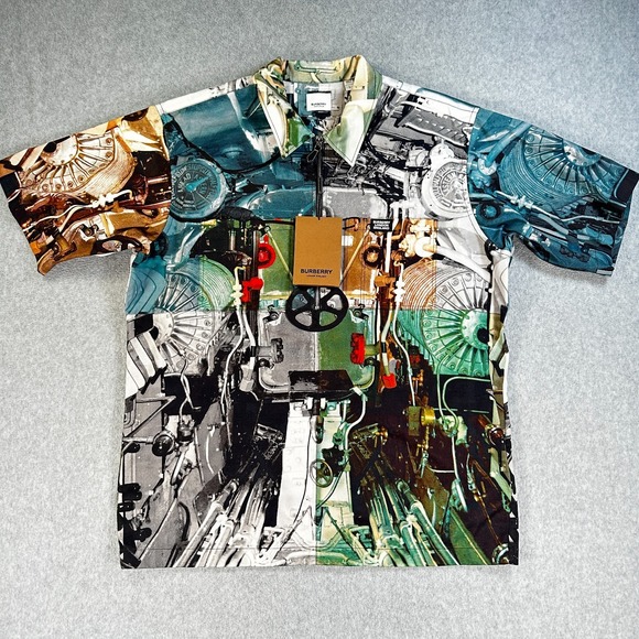 Burberry Runway Submarine Graphic 1/4 Zip Shirt Print Short Sleeve Mens Large